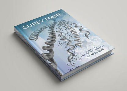 Curly Hair book by Dr. Ali N. Syed featuring scientific illustrations of curly, wavy, and straight hair structures